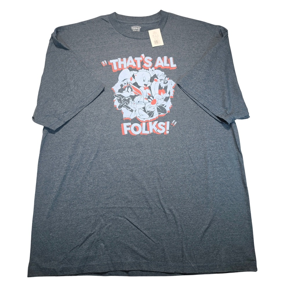 Looney Tunes Thats All Folks Heather Blue Graphic T-Shirt 3XLT NEW